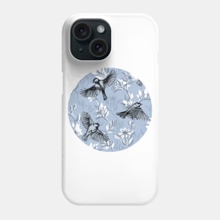 Flowers and Flight in Monochrome Blue Purple Phone Case