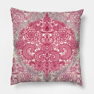 Happy Place Doodle in Berry Pink, Cream & Mauve Pillow