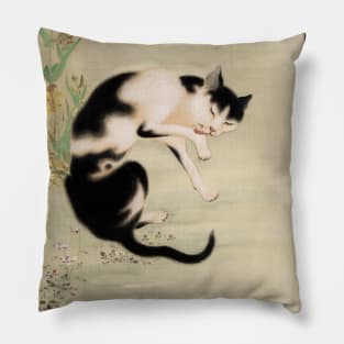 Cat Among Spring Flowers Pillow