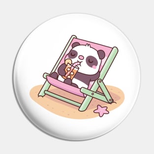 Cute Panda Chilling On Beach Chair With Orange Juice Pin