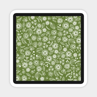 Floral Sketch Green Magnet