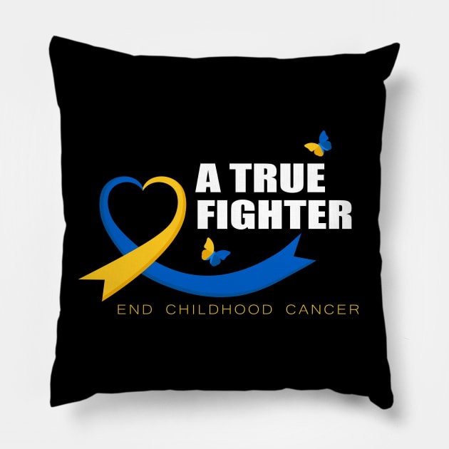 A True Fighter Childhood Cancer Awareness Pillow by Sunoria