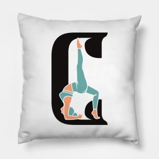 Sports yoga women in letter C Sticker design vector illustration. Alphabet letter icon concept. Sports young women doing yoga exercises with letter C sticker design logo icons. Pillow