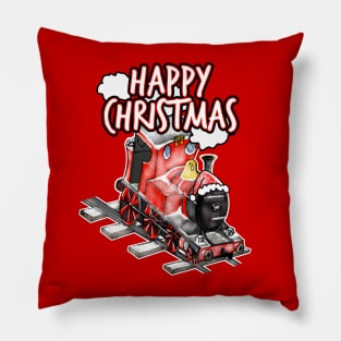 Happy Christmas Steam Train Railway Railroad Enthusiasts Snow Pillow