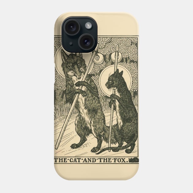 THE CAT AND THE FOX Forest Animals Black White Floral Phone Case by BulganLumini