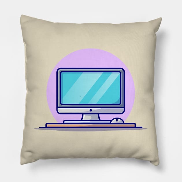 Computer Desktop With Mouse Cartoon Vector Icon Illustration Pillow by Catalyst Labs