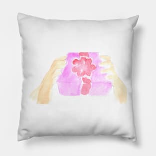 holiday, watercolor, illustration, gift, hands, festive, congratulation, celebratory, holidays, trend, trendy, sketch, hand drawn Pillow