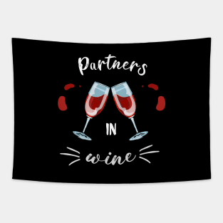 "Partners in wine on black Tapestry