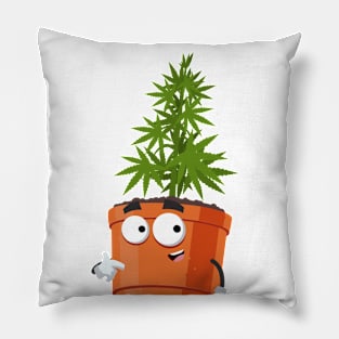 cartoon cannabis marijuana plant in a pot mascot showing himself Pillow