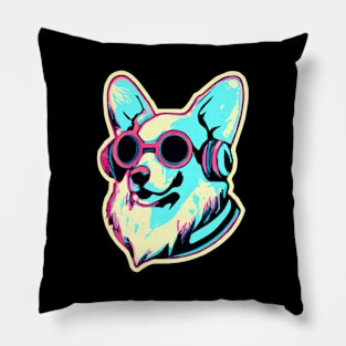 Corgi Synthwave Dog Lover Welsh Pillow