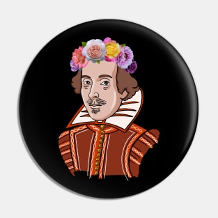 William Shakespeare - Portrait With Flower Crown Pin