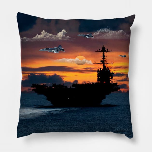 Aircraft returning to carrier at sunset Pillow by Airdale Navy