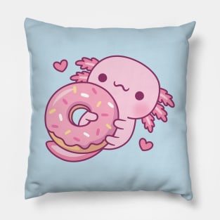 Cute Axolotl Hugging Donut Pillow