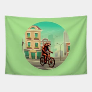 Adorable Lizard On A Bike Ride Tapestry