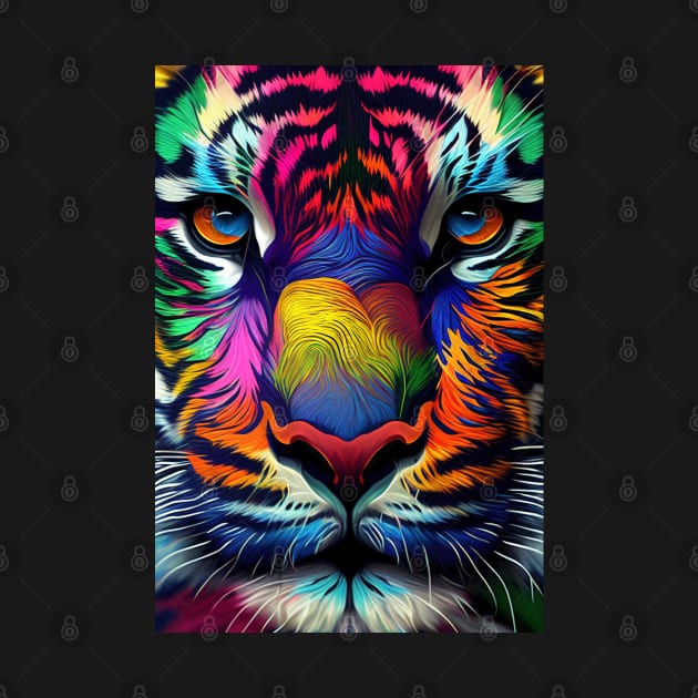 Pop Art Tiger Face In Vibrant Colors - A Unique and Playful Art Print For Animal Lovers by Whimsical Animals