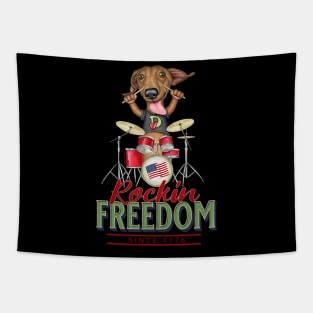 Funny cute Doxie rocking drums music Dachshund  mom dad gift Tapestry