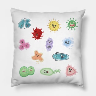 Cute Microbes Bacteria, Virus, Ecoli MicroBiology Seamless Pattern Sticker Pack. Pillow