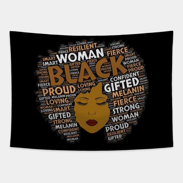 Words in Afro Art Brown Letters Black Women Tapestry by blackartmattersshop