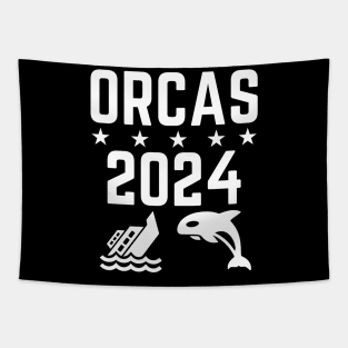 Orcas 2024 Funny Politics Orca Sinking Boat Election Tapestry