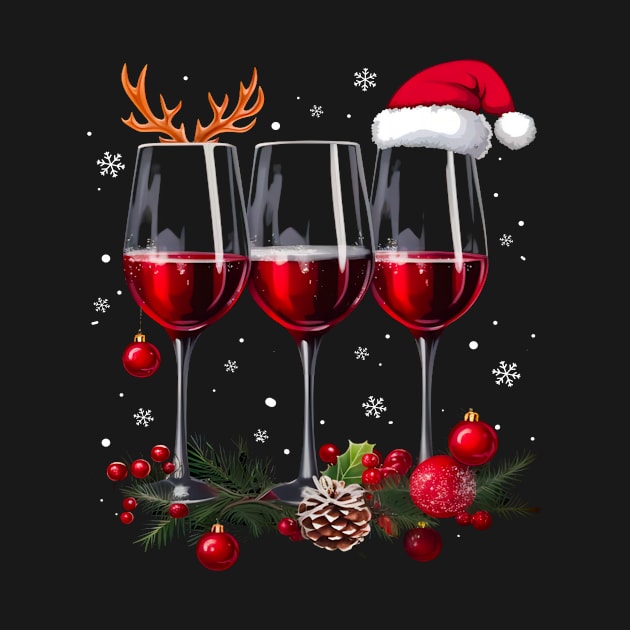Xmas Glass of Red Wine Santa Hat Christmas Pajama Men Women by ArifLeleu