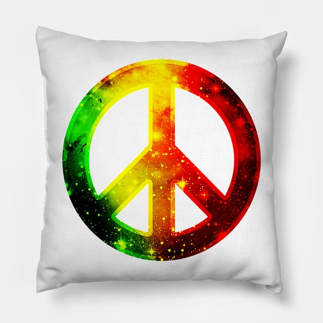 Rasta Flag Tye Dye Peace Sign Pillow by Invisible Jaguar Designs