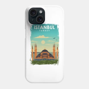 Istanbul Turkey Vintage Retro Blue Mosque Travel Poster Phone Case