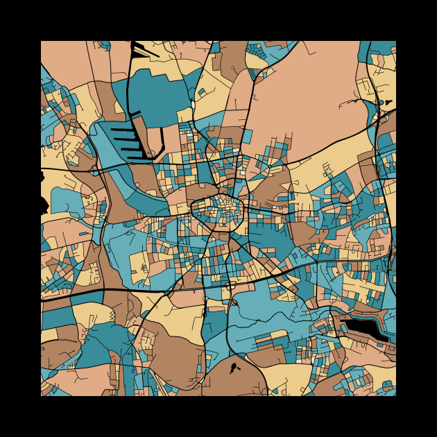 Dortmund Map Pattern in Mid Century Pastel by PatternMaps