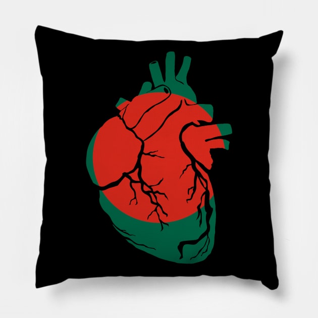 Bangladesh Flag, Anatomical Heart Design Pillow by Bun Art Store