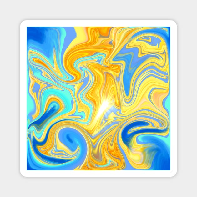 Blue and Gold Marble Swirling Sky Abstract Magnet by Art by Deborah Camp