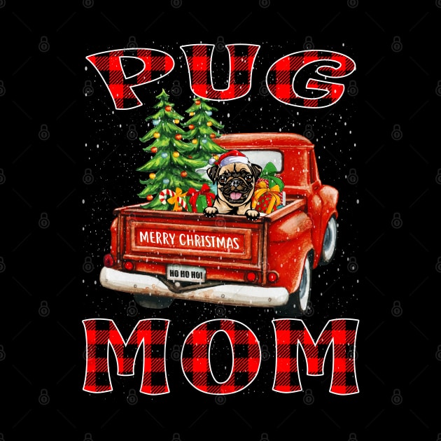 Christmas Pug Mom Santa Hat Truck Tree Plaid Dog Mom Christmas by intelus