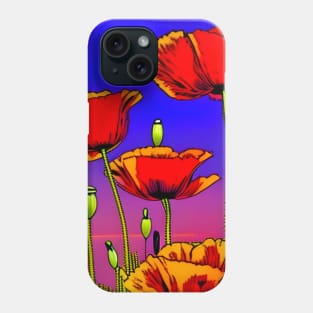 Retro Graphic Novel Style Field of Red Poppies (MD23Mrl014) Phone Case