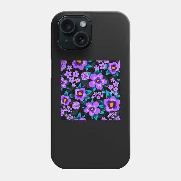 Floral Pattern with Flat Purple Flowers and Leaves Phone Case by TheSkullArmy