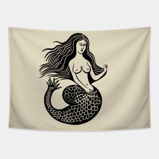 Woodcut Mermaid Tapestry