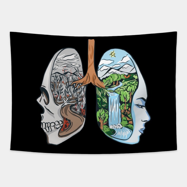 Lung Landscape Art Nature and Wildfire Forest Tapestry by OfCA Design