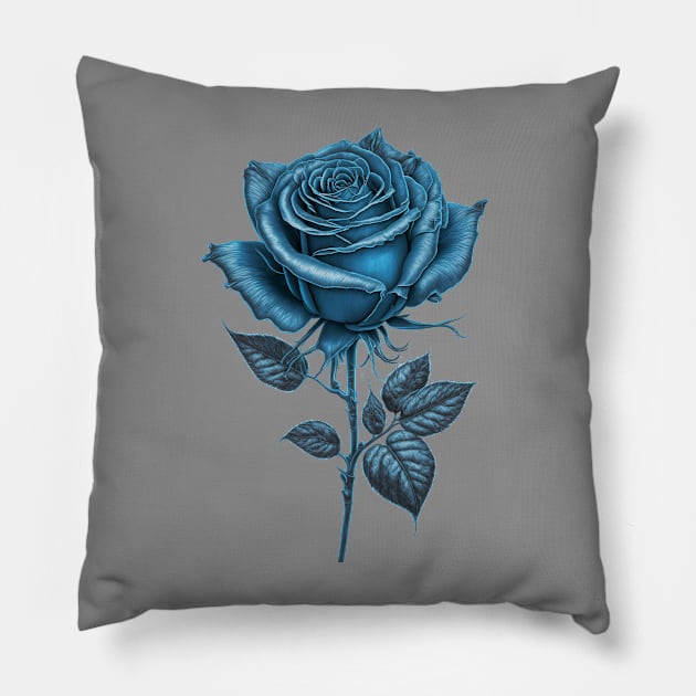 Blue Rose Drawing, Flower Drawing, Gift For Her Pillow by DivShot 