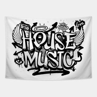 HOUSE MUSIC  -  Graffiti Steez (Black/Grey) Tapestry