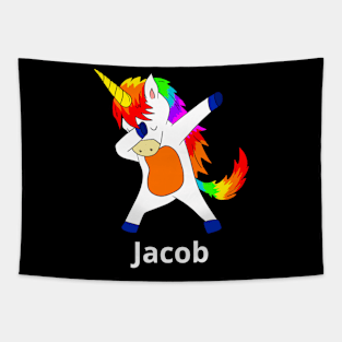 Jacob First Name Personalized Dabbing Unicorn Tapestry