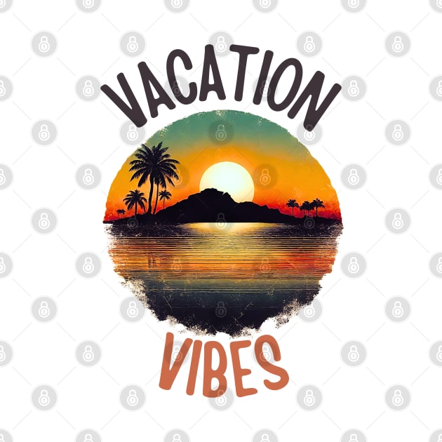 Vacation Vibes Tropical Vintage Sunset by Doodle and Things