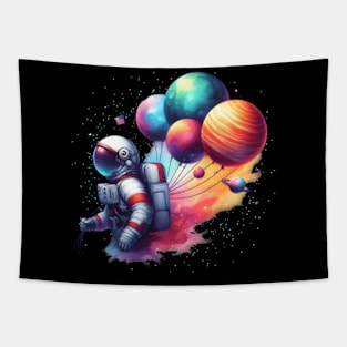 Astronaut Holding Planet Balloons T s Stem Tapestry