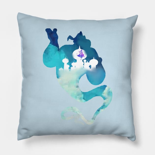 Aladdin Watercolor Genie Pillow by magicmirror