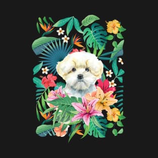 Tropical Maltese Dog 3 - Lemon and White T-Shirt