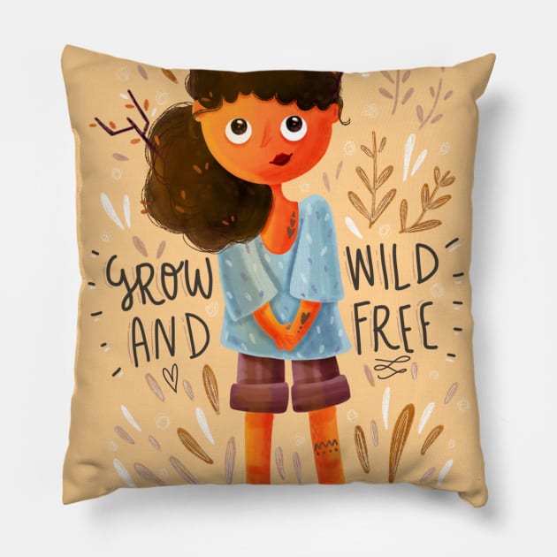 Grow Wild and Free! Pillow by WoodleDoodleDesigns