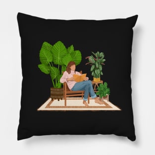 Reading and plants illustration 3 Pillow