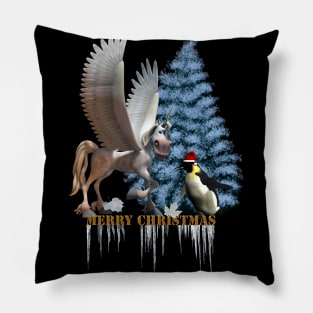 Merry christmas, funny pegasus with penguin Pillow