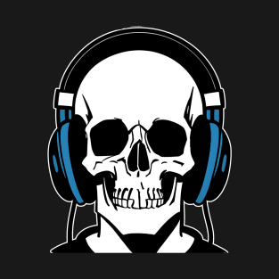 Skull With Headphones, Blue | Listening Music T-Shirt