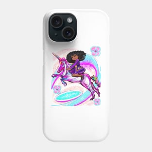 Curly hair Princess on a unicorn pony ii - black girl with curly afro hair on a horse. Black princess Phone Case