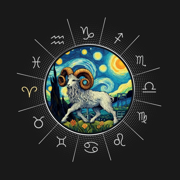 ZODIAC Aries - Astrological ARIRS - ARIRS - ZODIAC sign - Van Gogh style - 5 by ArtProjectShop