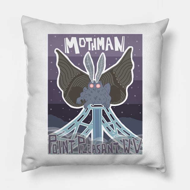 Mothman on the Bridge Pillow by Ballyraven