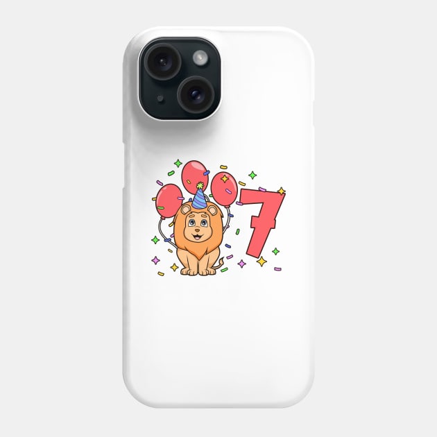 I am 7 with lion - kids birthday 7 years old Phone Case by Modern Medieval Design