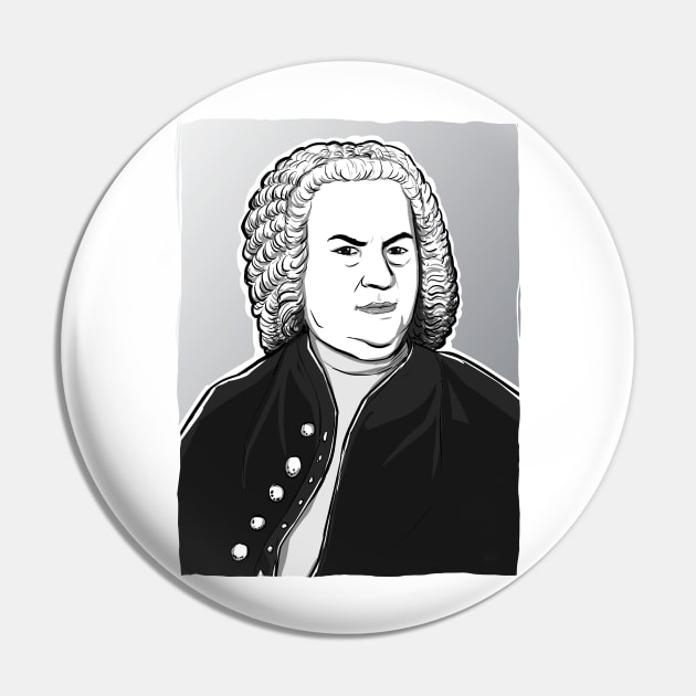 Johann Sebastian Bach portrait in black white and silver Pin by Bach4you